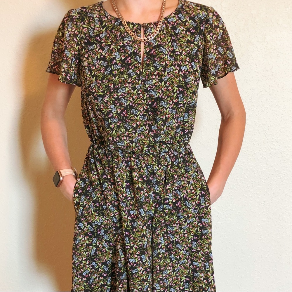 Black with floral details J Crew petite dress!!